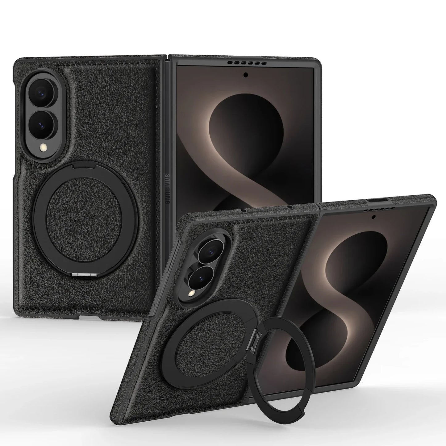 360° Magnetic Leather Ring Stand Case For Galaxy Z Fold 8 Series
