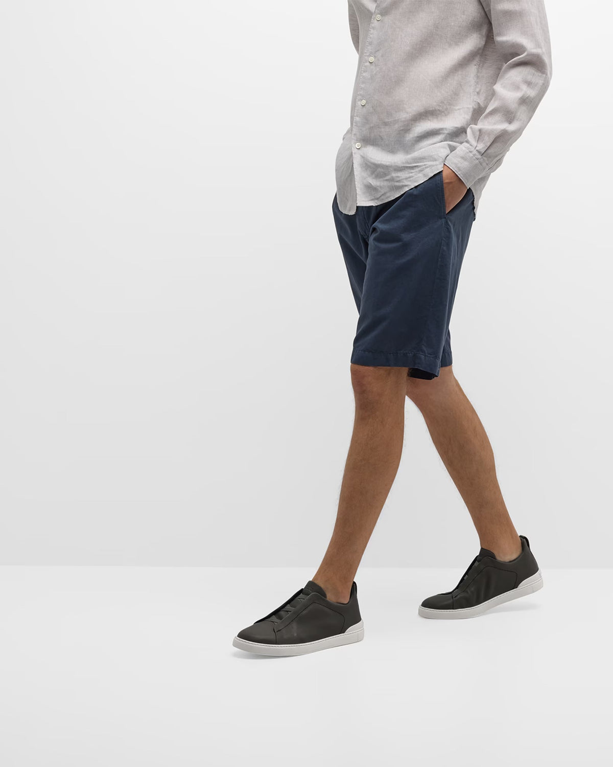 Triple Stitch Deerskin Leather Slip-On Sneakers